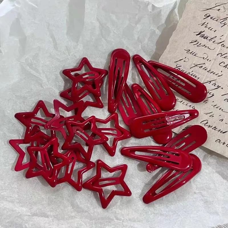 10 pcs/lot new star red snap clip for girl springs Waterdrop black fork accessories for women's silver hair clips