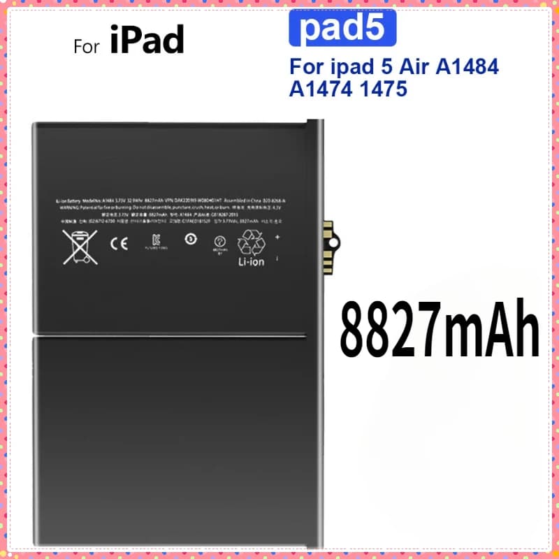 Tablet battery 8827Mah for Apple Ipad 5 Air 1 Ipad5 Air1 A1474 1475 A1822 A1823 Accessories and Tablet Parts