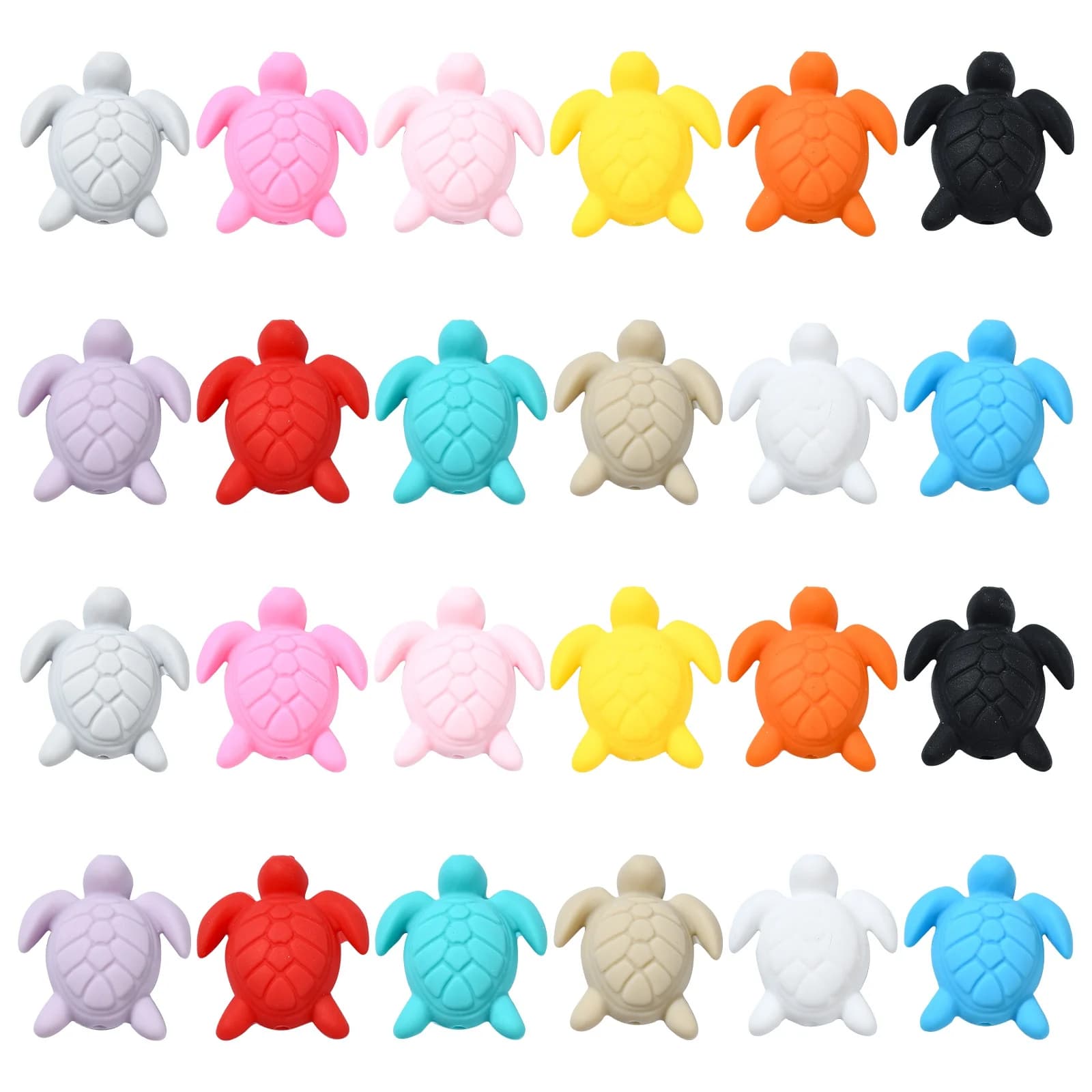 Pandahall 24 pezzi di perline in silicone tartaruga marina, perline focali in silicone colorate per animali dell'oceano per la realizzazione di braccialetti, collane e portachiavi