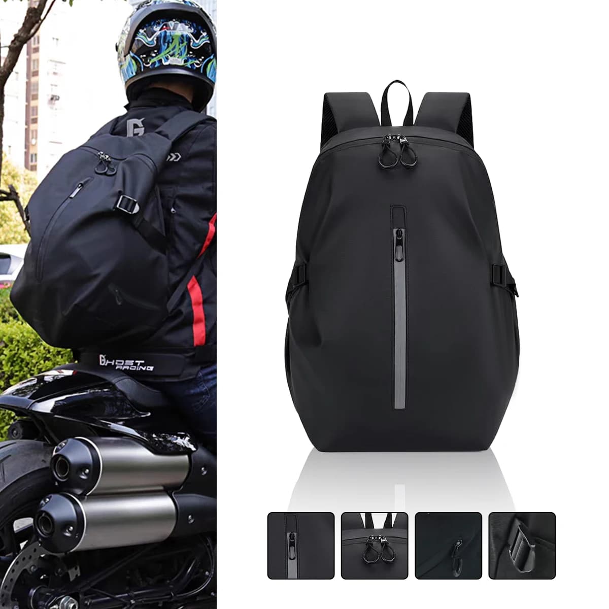 Motorcycle Backpack Large Multifunctional Backpack for Motorcyclists Waterproof Riding Helmet Bag Reflective Travel Bag for Bicycle