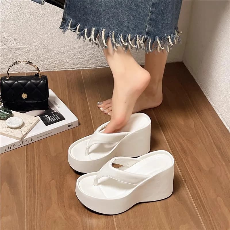 Sandali Donna Estivi Nuovi con Zeppa Alta e Suola Spessa, Ciabatte Comode con Rialzo, Stile Coreano, Tacco Alto