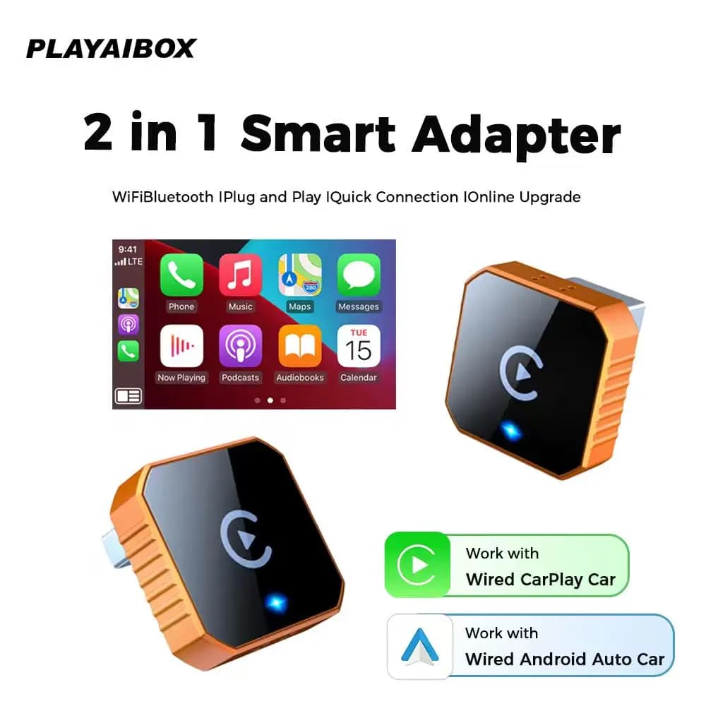 Wireless 2in1 Adapter for CarPlay and Android Auto, Dongle USB Plug & Play, Automatic WiFi Connection, Online Update, Compatible with 98% of Auto Models