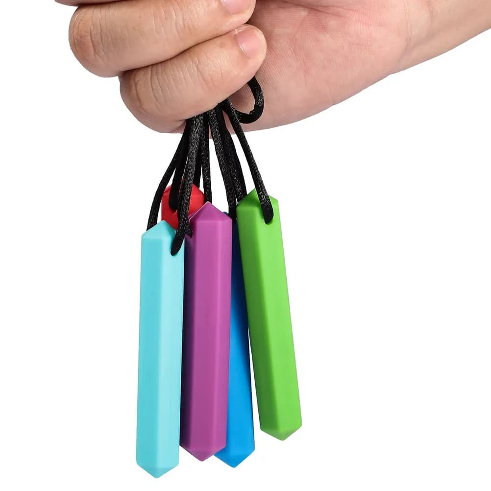 1Pcs Baby Teether Pendant Silicone Molar Necklace Sky Blue Rope 80Cm Infant Teething Chew Relief Molar Rod Safe
