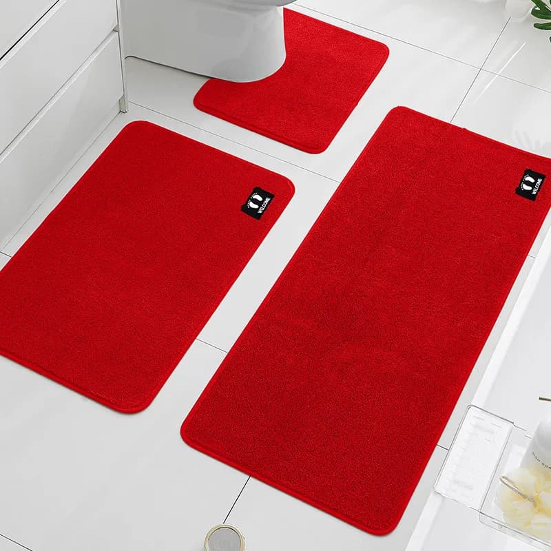 Tappetino da bagno in peluche assorbente in 3 pezzi. Tappetino antiscivolo adatto per la stanza e per il bagno. Super morbido e confortevole