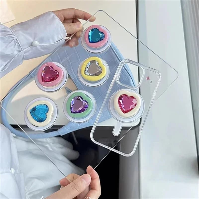 INS coreano carino 3D diamante amore cuore per supporto Magsafe impugnatura magnetica per telefono Tok per iPhone 17 16 custodia di ricarica wireless staffa