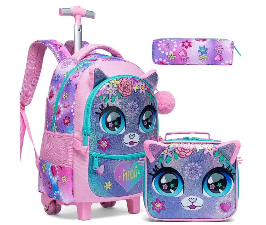 Zaino con Ruote per Ragazze, Bagaglio a Rotelle per Bambini, Zaino Trolley per Scuola