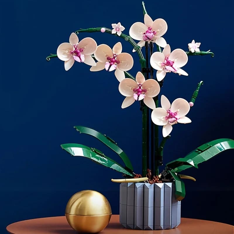 Set di Blocchi da Costruzione a Forma di Bouquet di Orchidee in Vaso, Compatibili con Particelle Lego, Adatti per Regali di San Valentino e Feste