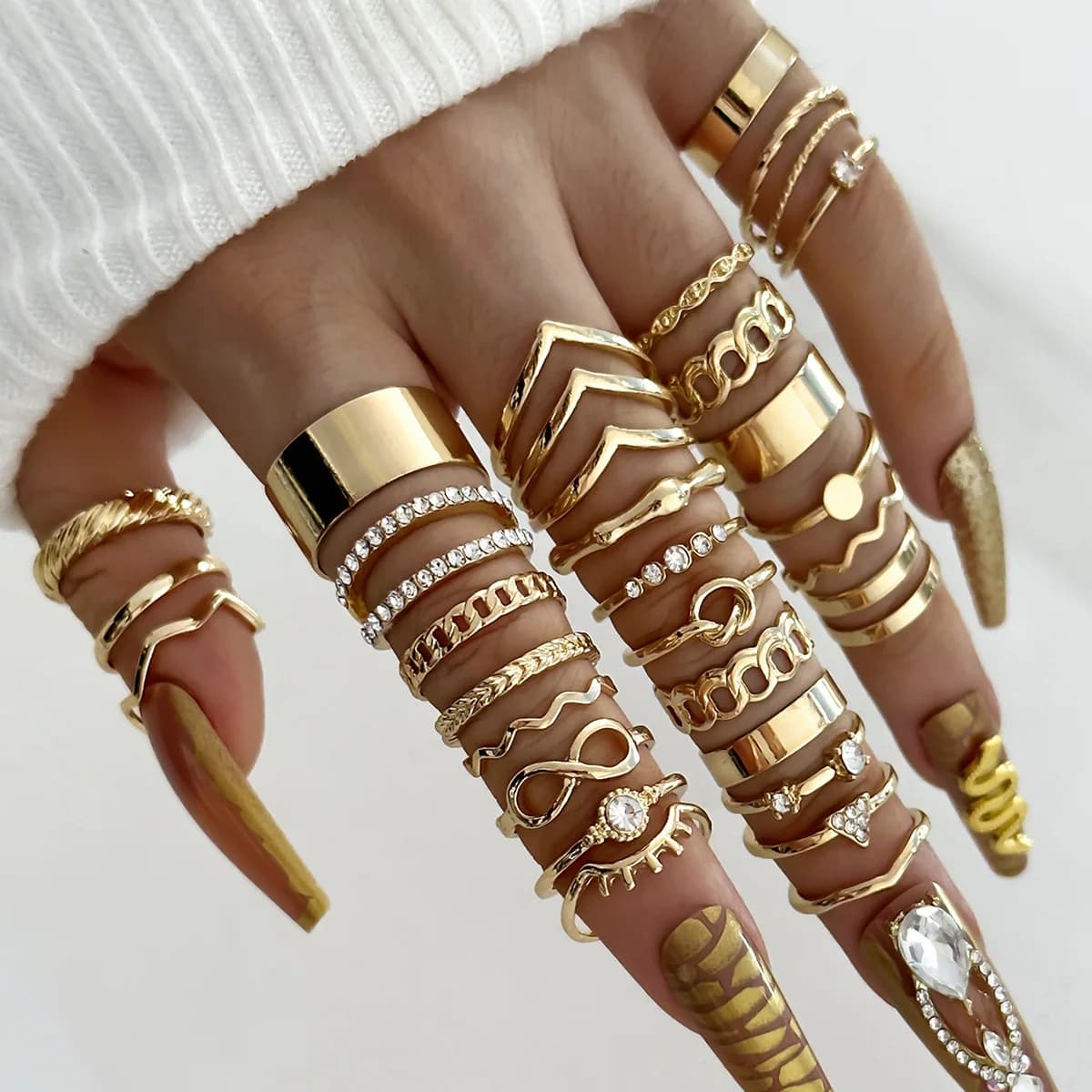 30Pcs Bohemian Geometric Knuckle Rings Set For Women Gold Silver Color Finger Ring Girls Fashion Party Jewelry Accessories