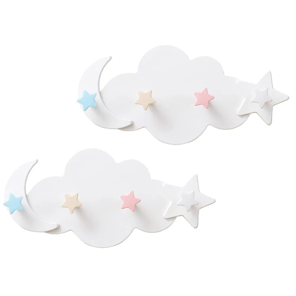 2Pcs Cartoon Wall Hooks Cloud Moon Star Adhesive Hangers for Key Coat Clothes Towels Bathroom Kitchen Organizer