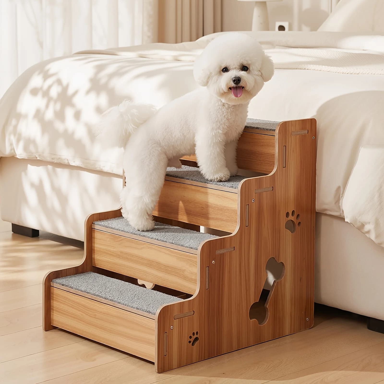 Upgraded 4/3-Step Pet Stairs for Beds And Couches, Equipped with A Non-Slip Surface, Sturdy Supportive Steps, Reinforced Safety Rails And A Ramp Design, Ideal Gift for Small to Medium-Sized Dogs And Cats JUYHGV