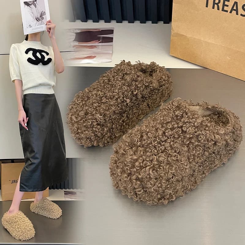 Baotou Slippers hairy Footwear 2025 Winter Home Light Woman Winter Cotton Wash
