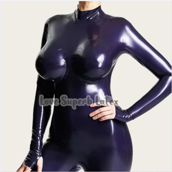 customization 3D breast latex catsuit attached fingerless gloves and socks Back Crotch Zip Halloween Cosplay