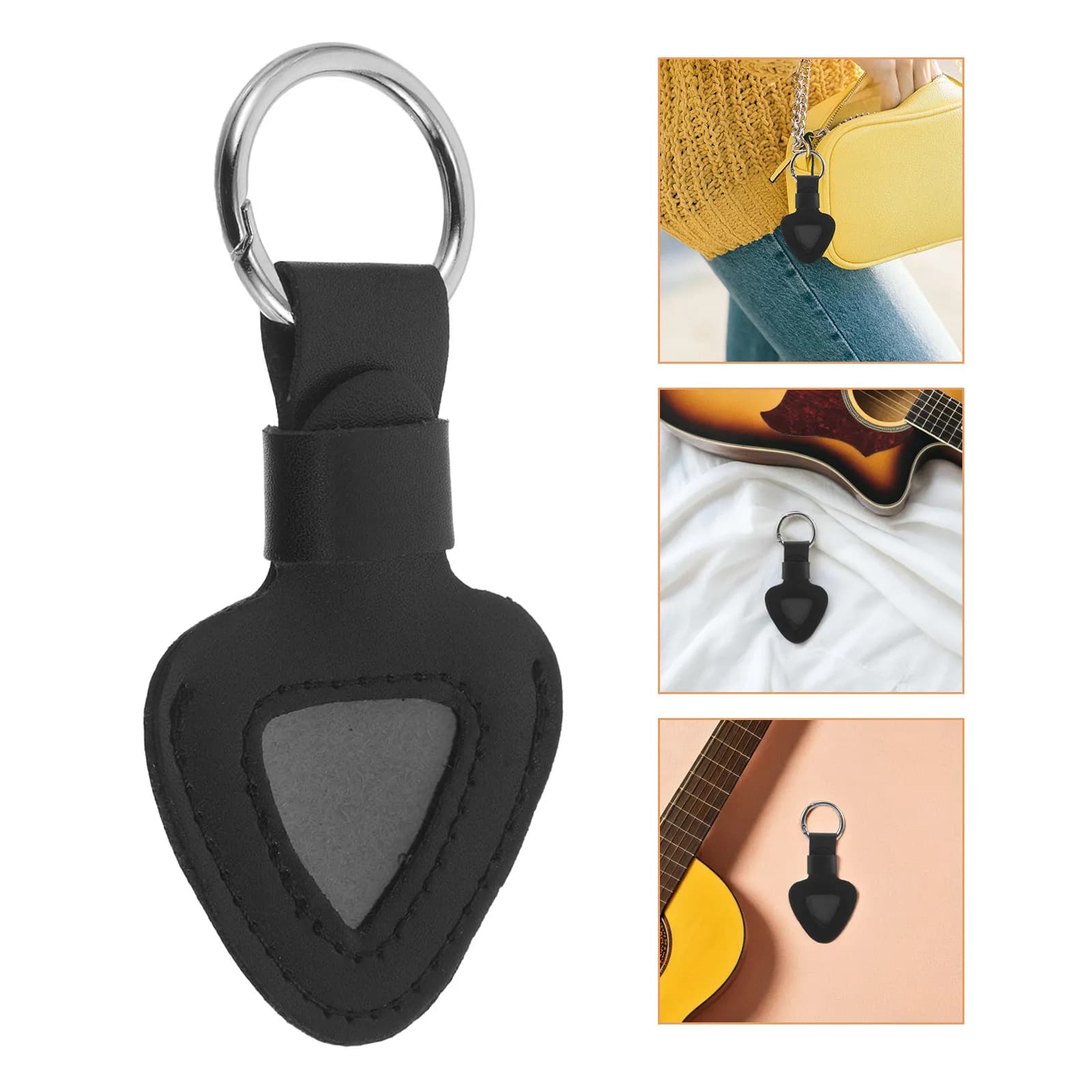 Guitar Pick Keyring Holder Black PU Case Portable Plectrum Organizer Bag Protective Storage for Guitarists Collectors