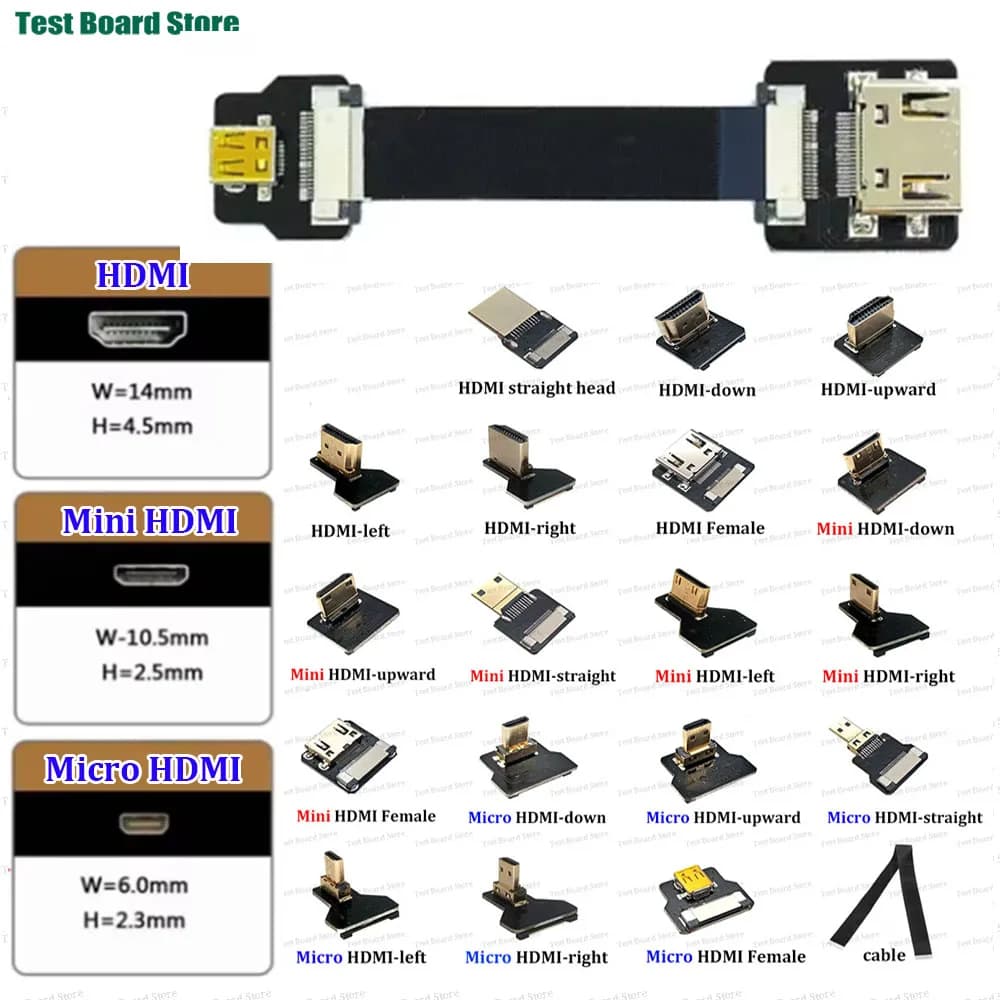 HDMI-compatible,FPV HDMI ffc HDMI Ribbon Cable 90 Degree Raspberry Pi 4 Mini/Micro HDMI Female 90 Degree FFC 20pin