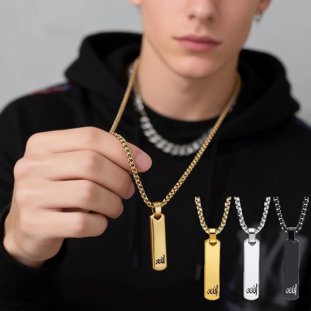 Collana 3D a Barra, Design Semplice e Moderno, Ciondolo Verticale a Cuboide per Uomo e Donna, in Acciaio Inossidabile, Regalo per Compleanno e Festa del Papà