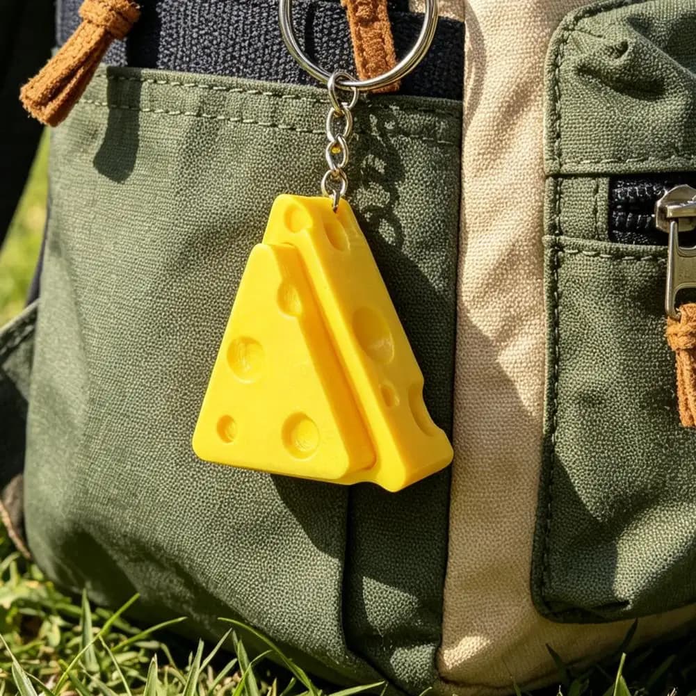 3d Printed Keychain Cheese Shape Keychain Pendant Mini Portable Button Rebound Fidget Toy Stress Relief Accessory for Backpack