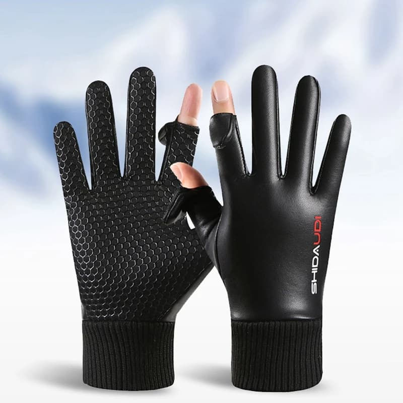 Cycling Pu Leather Lining Fleece Thermal Gloves Waterproof Touch Screen Full-finger Mens Motorbike Riding Snow Ski Warm Mittens
