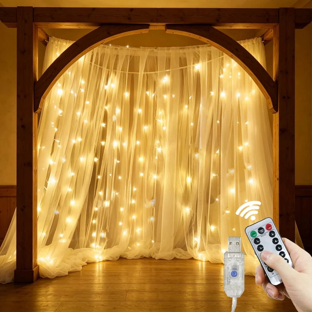 Luci a tenda USB per decorazioni domestiche, matrimoni, compleanni, Capodanno, Natale, feste e vacanze - Luci LED fatate