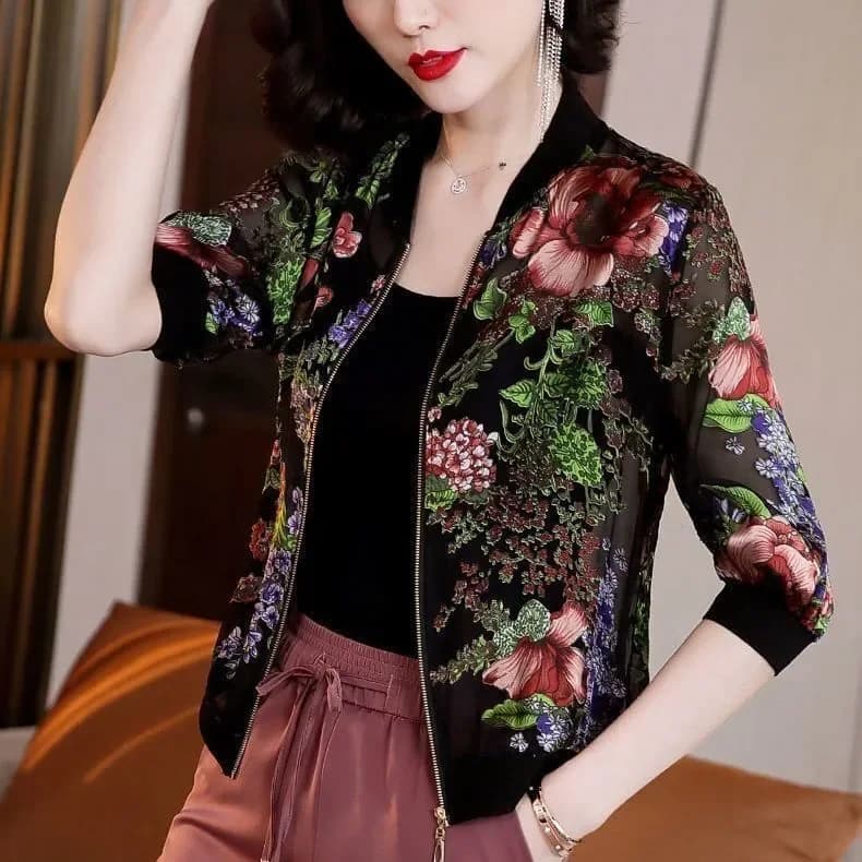 Plus Size Chiffon UV Jacket, Oversized Sunscreen Cardigan M-3XL