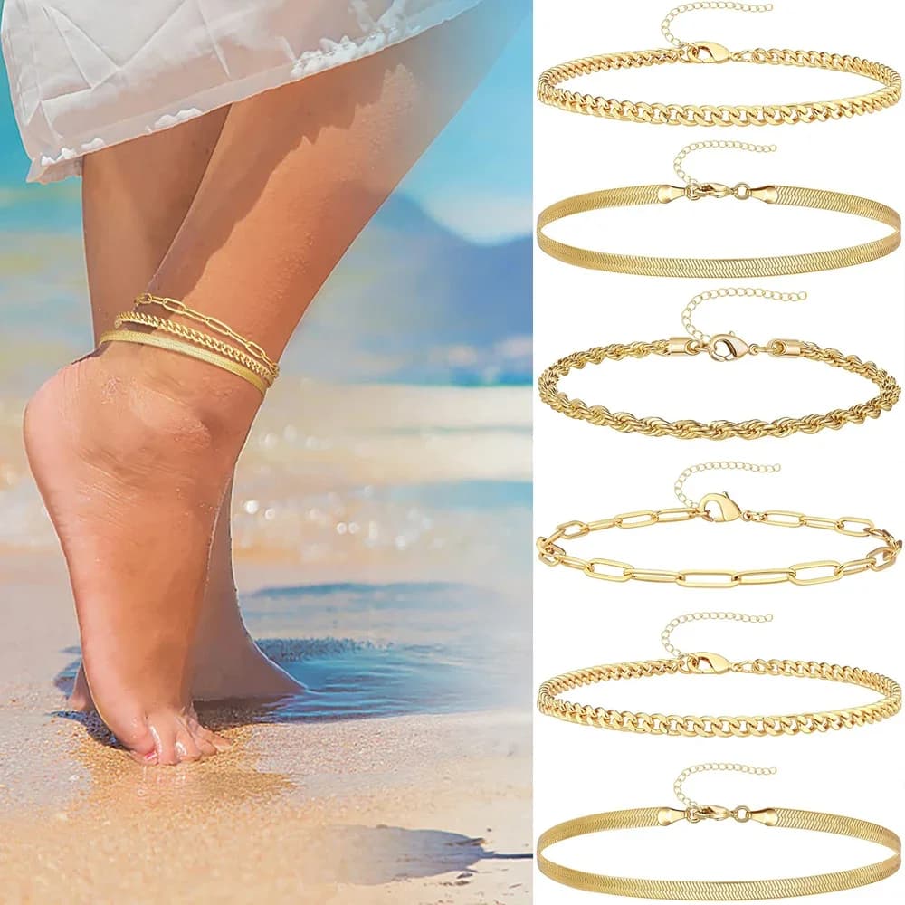 3 piece stainless steel beach anklet set for women rope chain braided waterproof snake on jewelry for feet summer bracelet for girls
