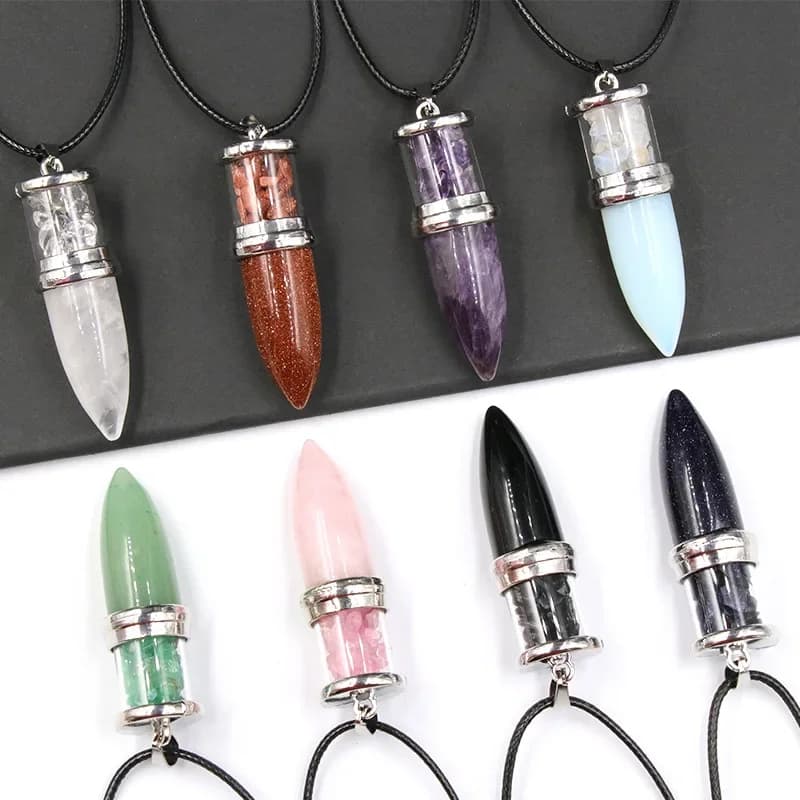 Collane con ciondoli in pietra naturale ametista cristallo gemma pietra quarzo ghiaie pendolo a forma di proiettile Reiki Healing pendolo