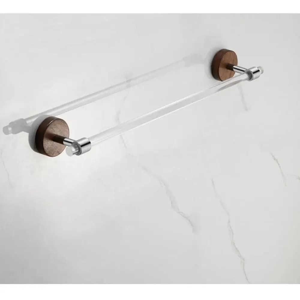 Set di Accessori per Bagno in Acrilico Noce con Finitura Cromata, Portasciugamani, Ganci per Accappatoi, Porta Carta Igienica da Parete, Personalizzabile