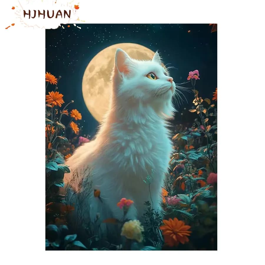 Diamond Painting Animal, cat, moon Full Square、 round Diamond Embroidery Diamond embroidery cross stitch art Picture Home Decor