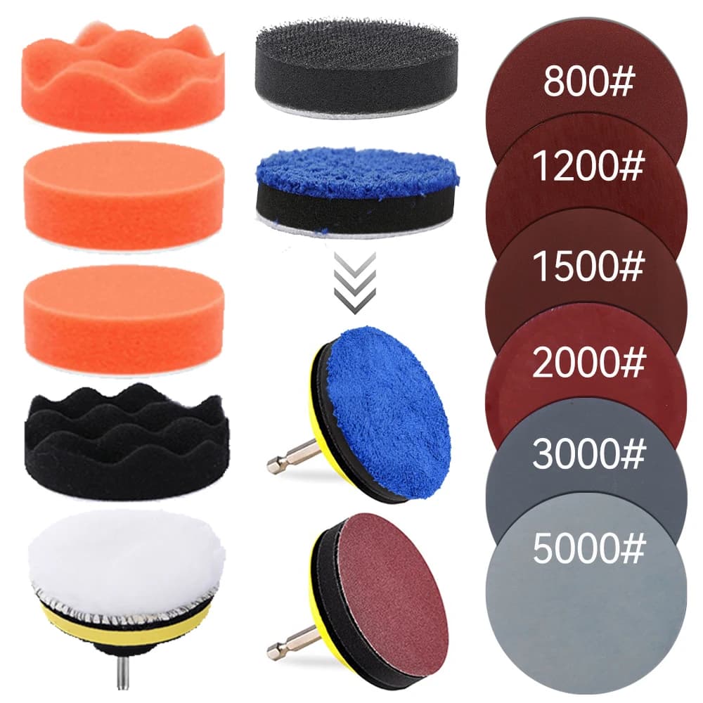 Auto Details Polishing Sponge for Auto Headlights Restoration Kit with Shock Polishing Shoe for Straight Drill Adapter M10