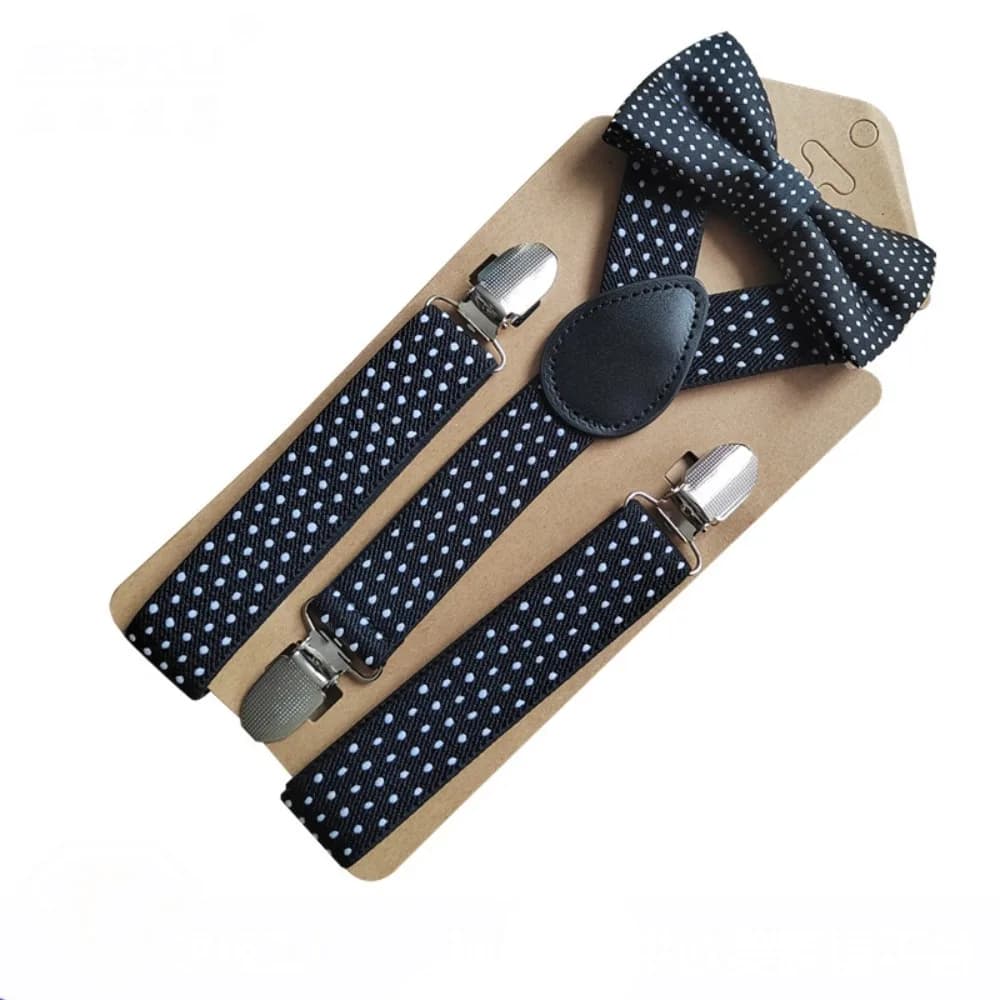 Adjustable Elastic Bretelle Children's Bow Set Boys Girls Wedding Party Event Y-Back Polka Dot Bretelle Papillon Belt