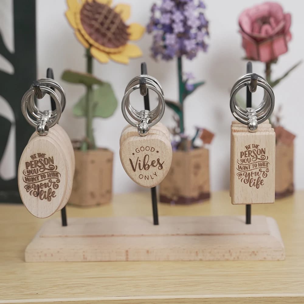 20PCS Unfinished Wood Keychain Blanks Rectangle Heart Oval Shapes DIY Laser Engraving Key Tags Handmade Making Gift Key Rings