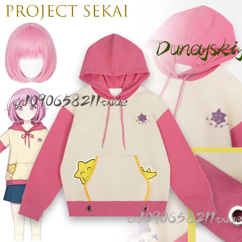 Shop1104340175 Store Project Sekai Otori Emu sweatshirt with hood casual cosplay elegance for women Halloween Carnival Uniforms pink