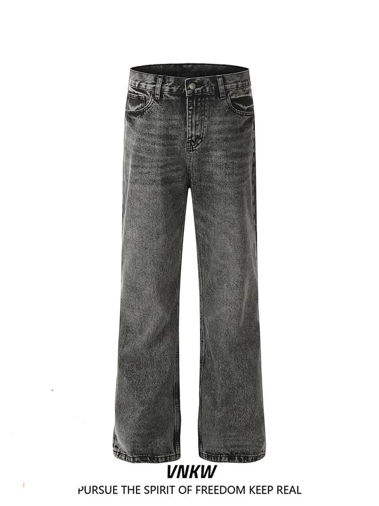 Jeans Cleanfit American High Street a gamba dritta, leggermente svasati, effetto slavato, da uomo e da donna, casual, slim fit, stile workwear.