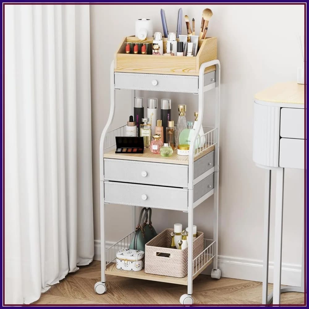 Carrello Organizzatore per Trucchi con Cassetti - Contenitore Cosmetico per Skincare, Profumi, Smalti e Pennelli