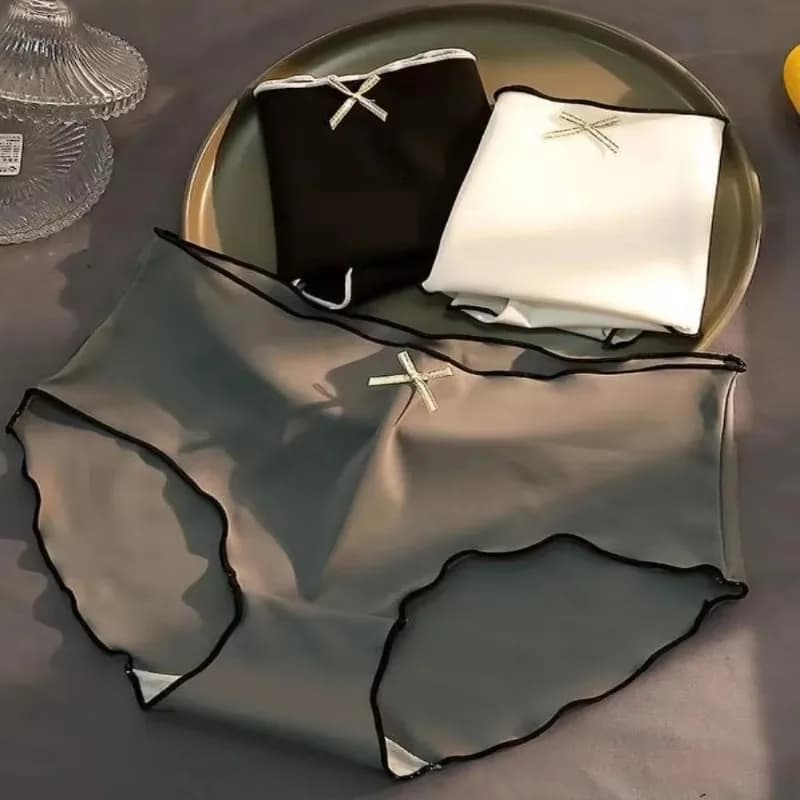 2/4 pezzi/confezione Intimo triangolare da donna antibatterico in seta ghiaccio senza cuciture con vita bassa e stile europeo-americano