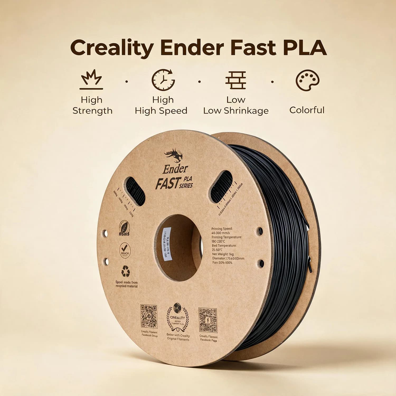 Creality Rapid PLA Filament Smooth High-Speed Printing Up to 300mm/s 3D Printer Filament,Excellent Adhesion&No-Tangling,1.75mm