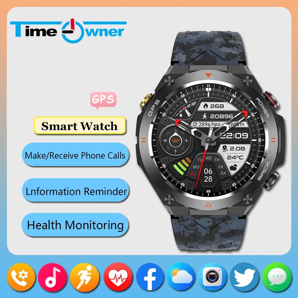 2025 Nuovo GPS Outdoor Smart Watch HD 412*412 IPS Schermo Monitoraggio della frequenza cardiaca Chiamata Bluetooth Impermeabile Uomo Smart Bracciale