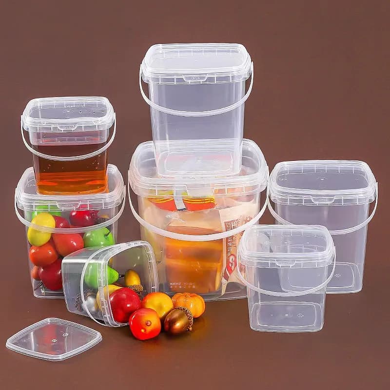 500 Pezzi Barattoli per Miele in PP Alimentare Ispessito da 300ML/500ML con Coperchio a Manico, Contenitore Quadrato per Snack e Frutta Secca