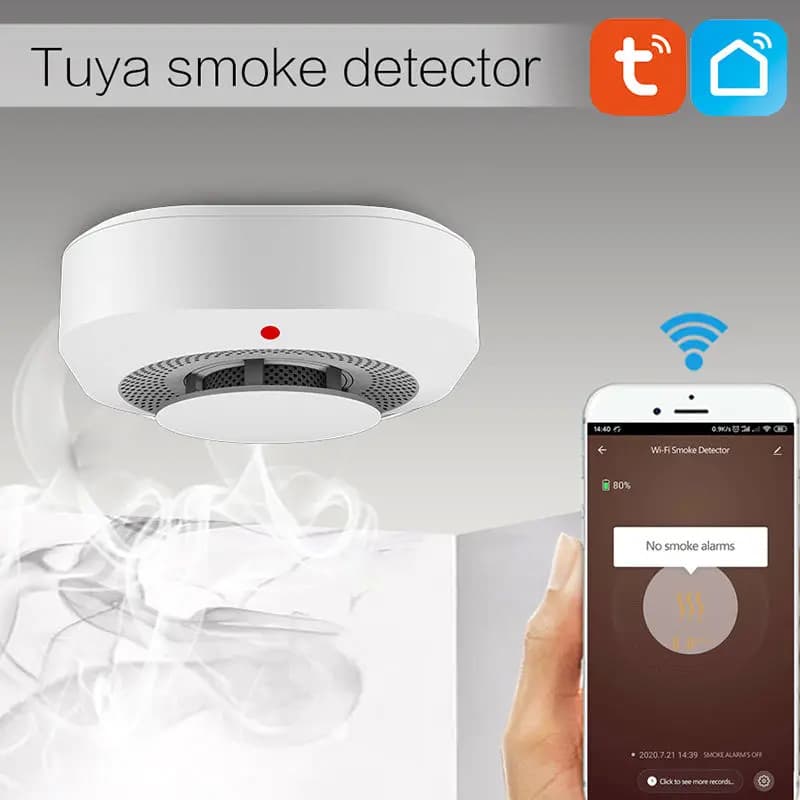 Tuya Sensore di fumo intelligente App Smart Home Allarme antincendio 85dB Trigger Casa di sicurezza Controllo remoto Notifica SMS Rilevatori di fumo