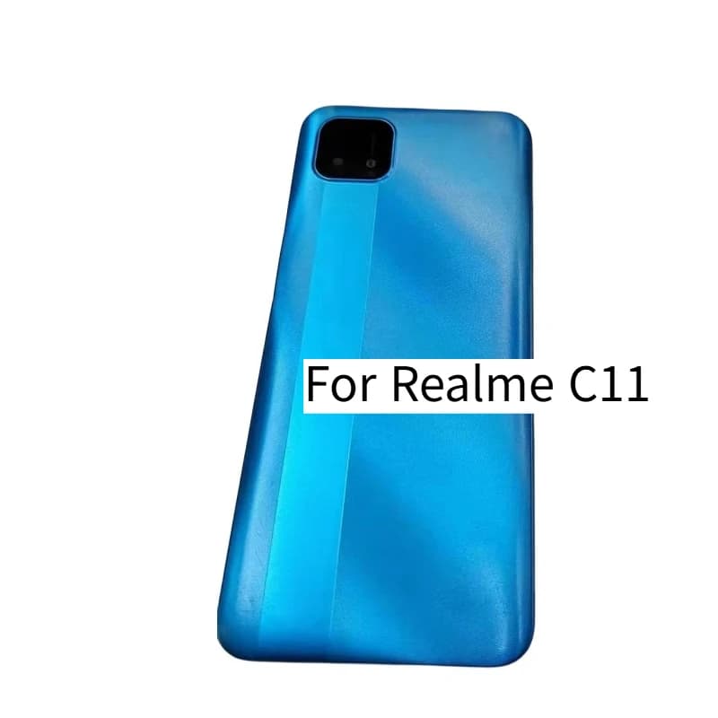 For Realme C11 2021 RMX3231 Battery Cover Back Rear Door Housing with Camera Lens+Power Volume Key Button