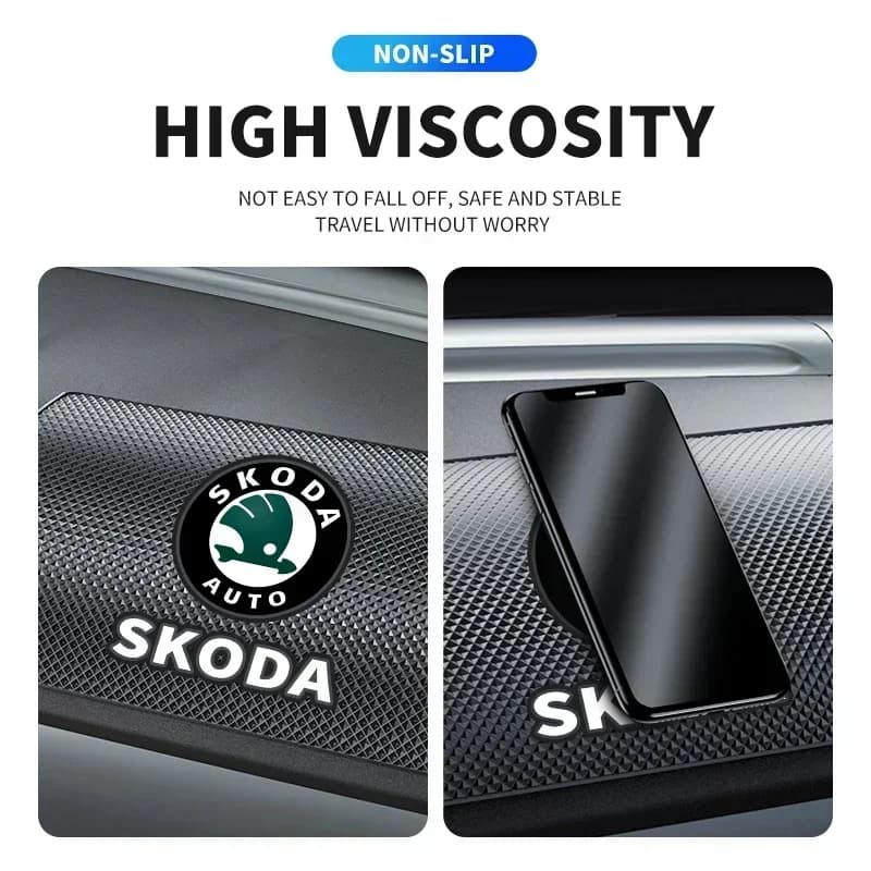 Tappetini Antiscivolo per Cruscotto e Supporto Telefono per Auto Skoda - Accessori Adesivi per Skoda Octavia 2 3 Rapid Kodiaq Karoq Fabia Kamiq
