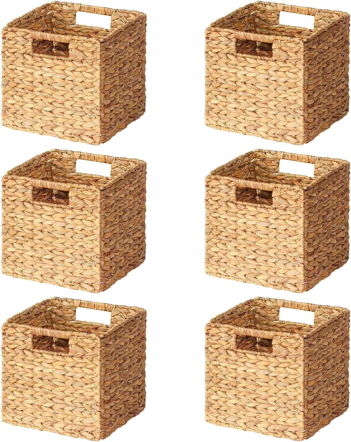 Set di 6 Cesti in Vimini per Organizzazione, Cesti Intrecciati in Rattan con Manici per Scaffali, Grandi Cubi in Giacinto d'Acqua