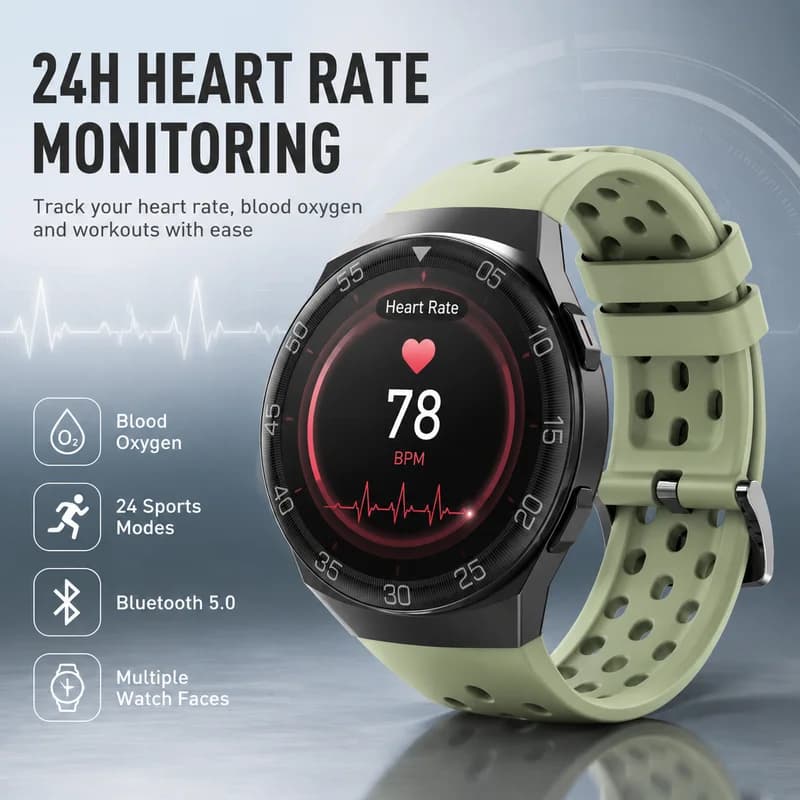 GEJIAN Smartwatch with 1.28 Inch HD Screen, Cardiaca Frequency Monitoring, BT Calls, IP67 Waterproof for Android iOS