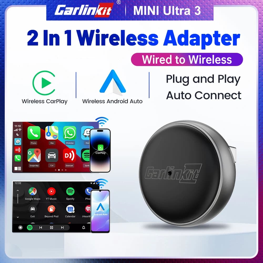 CarlinKit Wireless CarPlay Box Mini Ultra 3 Adattatore CarPlay cablato a wireless USB Plug and Play Wifi Bluetooth Connessione automatica veloce