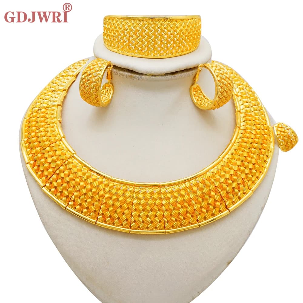 GDJWRI Indian Dubai Fashion Irregular Necklace And Earrings Sets For Women Ethiopian Bridal 24k Gold Color Jewelry Set Wedding