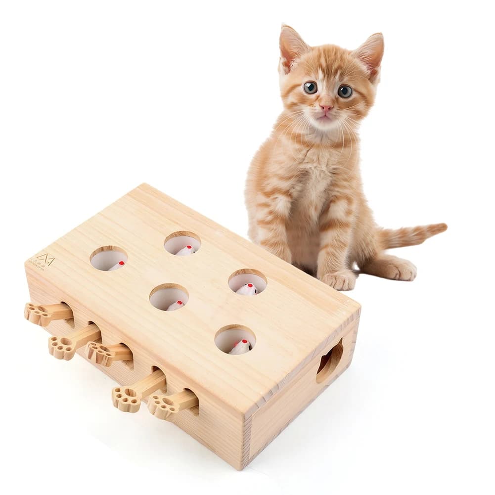 Gioco in legno Whack-A-Mole per gatti, gioco di cattura topi, giocattoli di arricchimento per gatti da interno e gattini