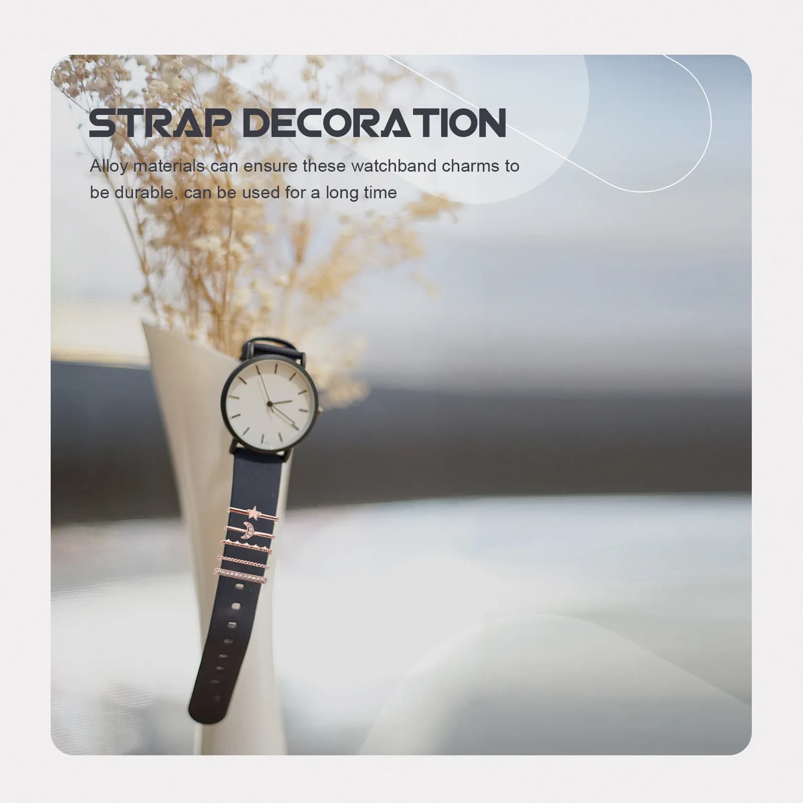 5Pcs Silicone Watch Strap Alloy Rings Delicate Watchband Charms Modern Watch Strap Decorations for Smartwatch Decorative Ring
