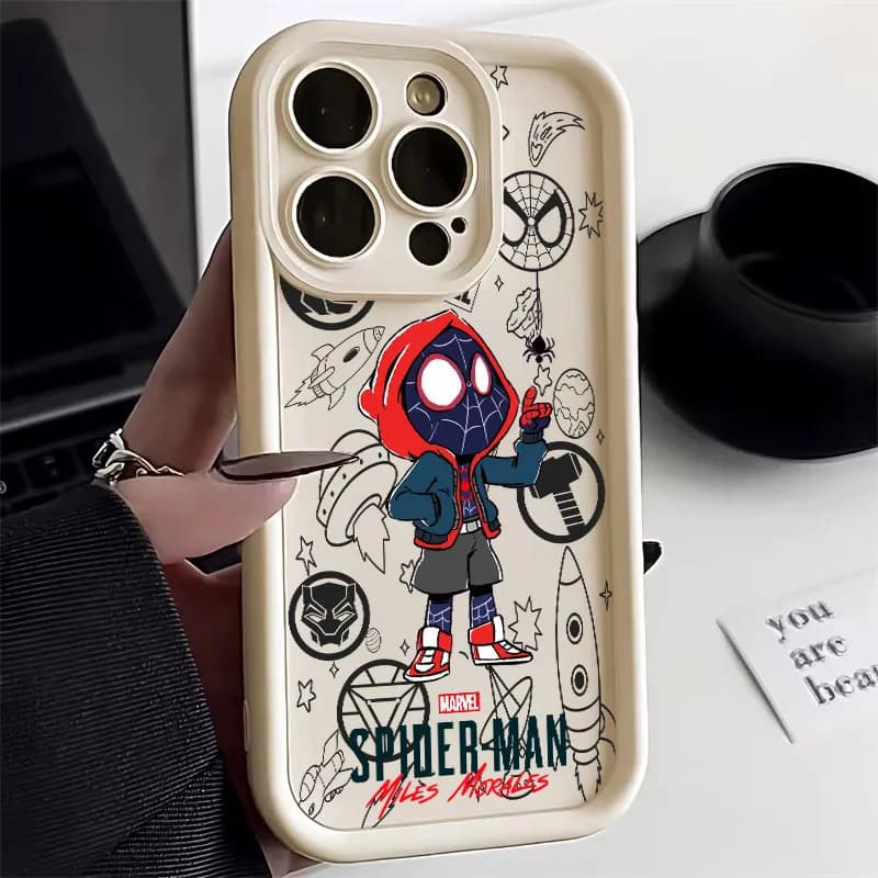 Cover in Silicone Spiderman Miles Morales Carina per iPhone 17E 11 12 13 14 15 16 17 Pro Max Fundas 17 Air Plus 16e 13Mini