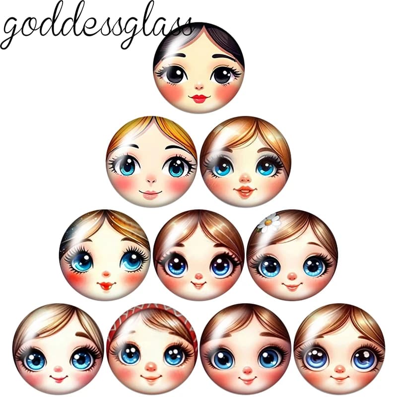 New Baby Girl Doll Face Cartoon Matryoshka Face 12mm/18mm/20mm/25mm Round photo glass cabochon flat back Making findings