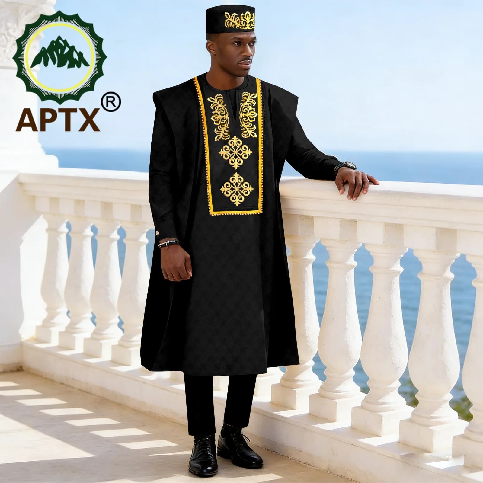 Abito tradizionale africano da uomo in 3 pezzi con ricami, abito Agbada, camicia a maniche lunghe, pantaloni e cappello, abbigliamento formale da cerimonia