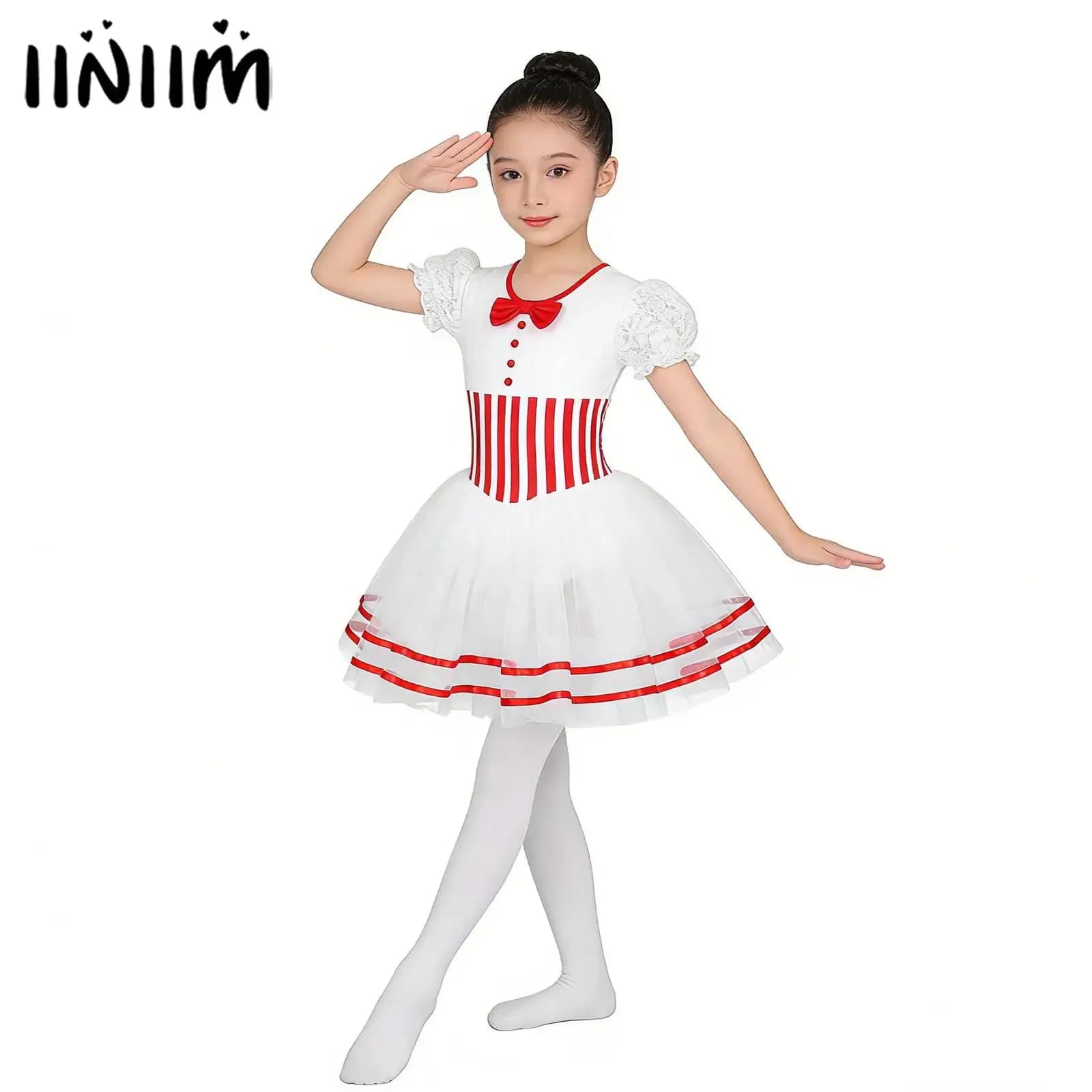 Bambini Ragazze Natale Balletto Costume di danza lirica Ginnastica Pattinaggio di figura Vestito Manica a sbuffo Twirling Body Balletto Tutu Dress